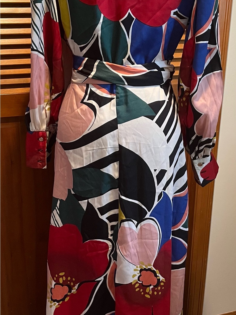 NWT Abstract Floral Multicolor Maxi Shirt Dress with Belt - Picture 6 of 10